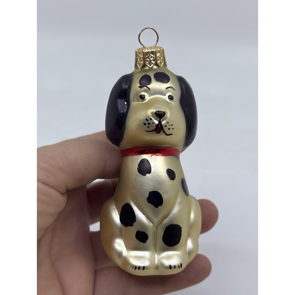 Vintage Hand Blown Glass Dalmatian Dog Black White Dog Ornament